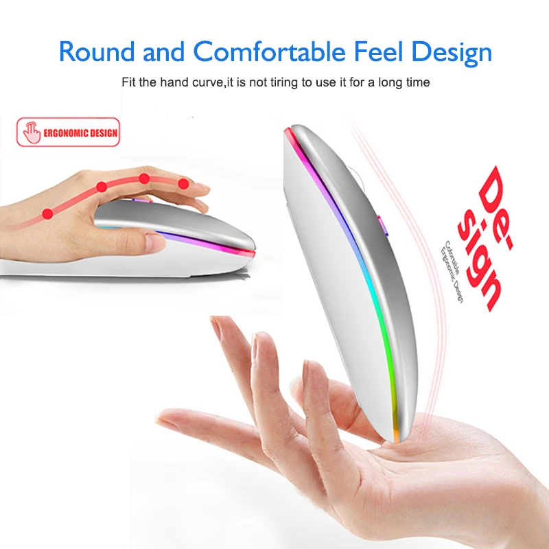Bluetooth Wireless Mouse with USB Rechargeable RGB Backlight Mouse for Computer Laptop PC iPad Gaming Mouse Gamer 2.4G Portable