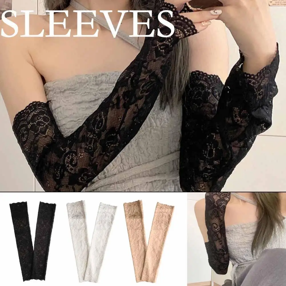 Lace Ice Sleeves Arm Sleeve Elastic Sleeve Driving White Women Long Mittens Black Gloves Gloves Fingerless Sunscreen J0i9