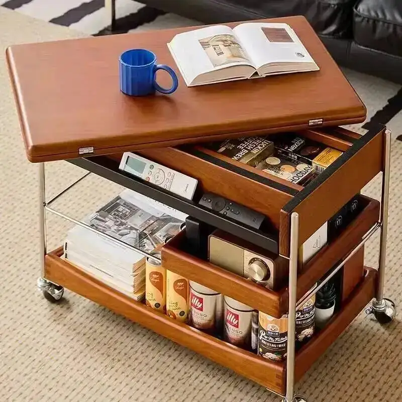Wood Adjustable Coffee Table Luxury Designer Nordic Side Table Standing Moving Space Saving Couchtisch Chinese Style Furniture