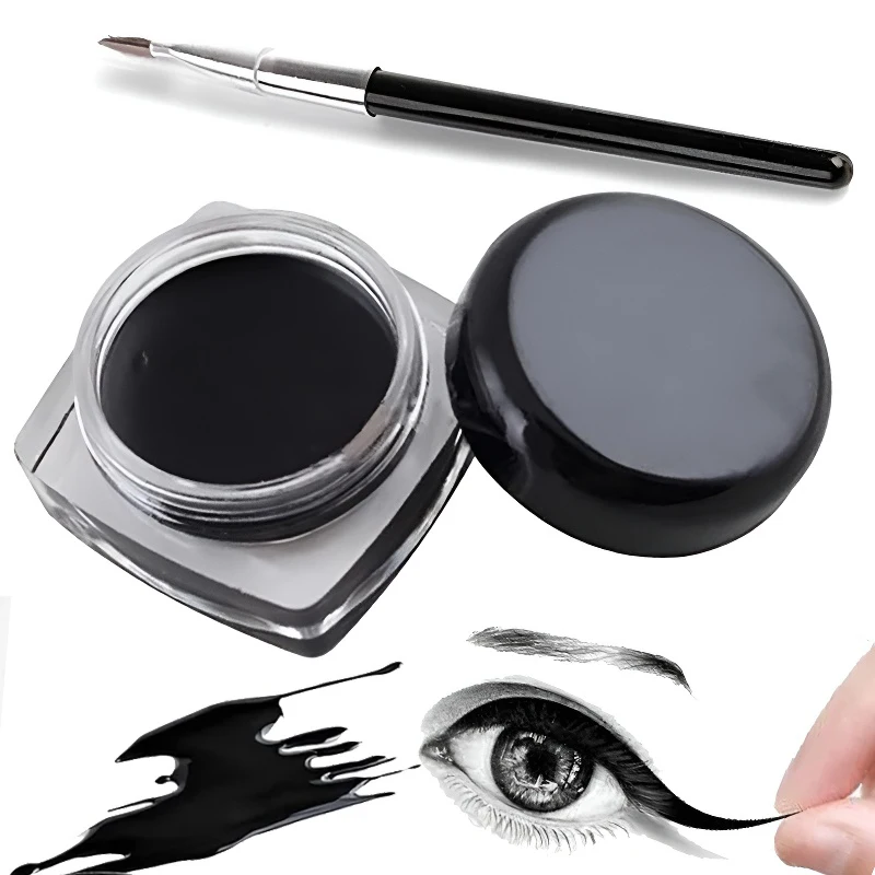 Crema delineadora de ojos negra, Cosméticos de belleza resistentes al agua, delineador de ojos en Gel de larga duración, herramienta de maquillaje con juego de brochas, delineador de ojos mate