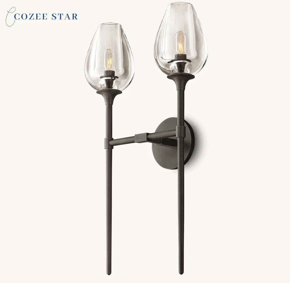 

Двойное бра-тюльпан, современные светодиодные настенные светильники, стеклянный настенный светильник для гостиной, столовой, светильник для внутреннего освещения