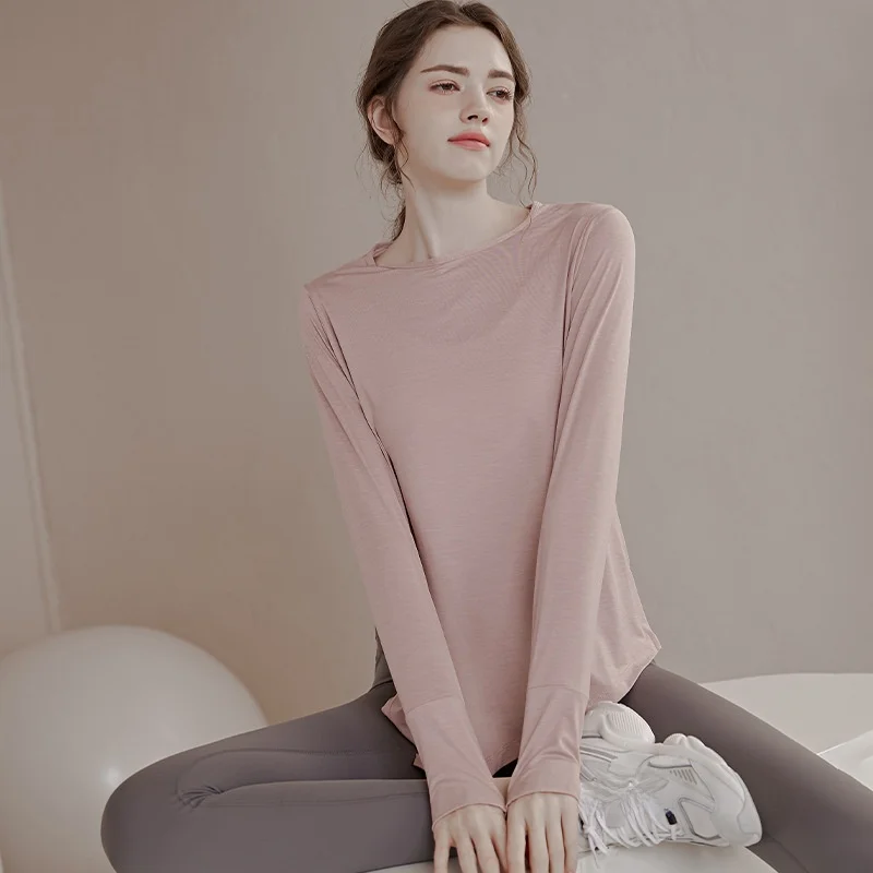 

Women's Long-Sleeved Sports Top Loose Fit Quick-Drying Breathable T-Shirt for Running Yoga Workout Slimming Blouse