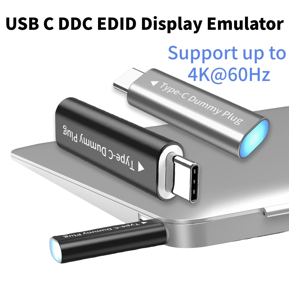 

USB C(Compatible with Thunderbolt5/4/3) 4K@60Hz Virtual Monitor Type-C Dummy Plug DDC EDID Display Emulator for Remote Laptops