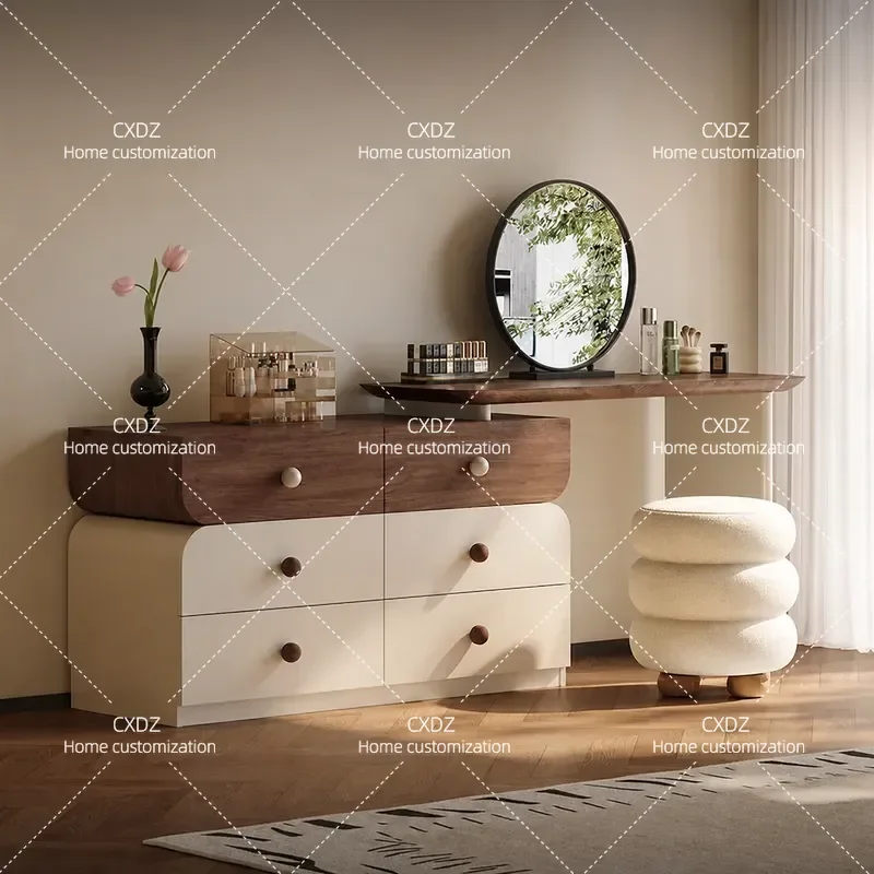 Modern Solid Wood Dresser Walnut Finish Light Luxury Premium Retractable Storage Cabinet New Medieval Style Bedroom Furniture