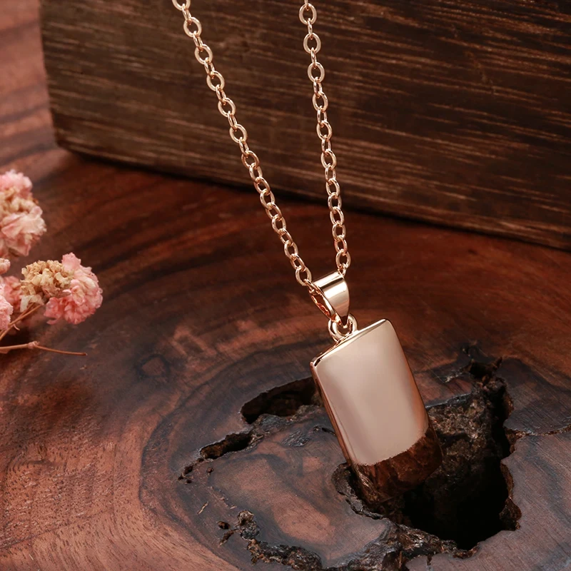 Kinel Hot Fashion Glossy Pendant Necklace For Women 585 Rose Gold Color Simple Square Pendant High Quality Daily Fine Jewelry