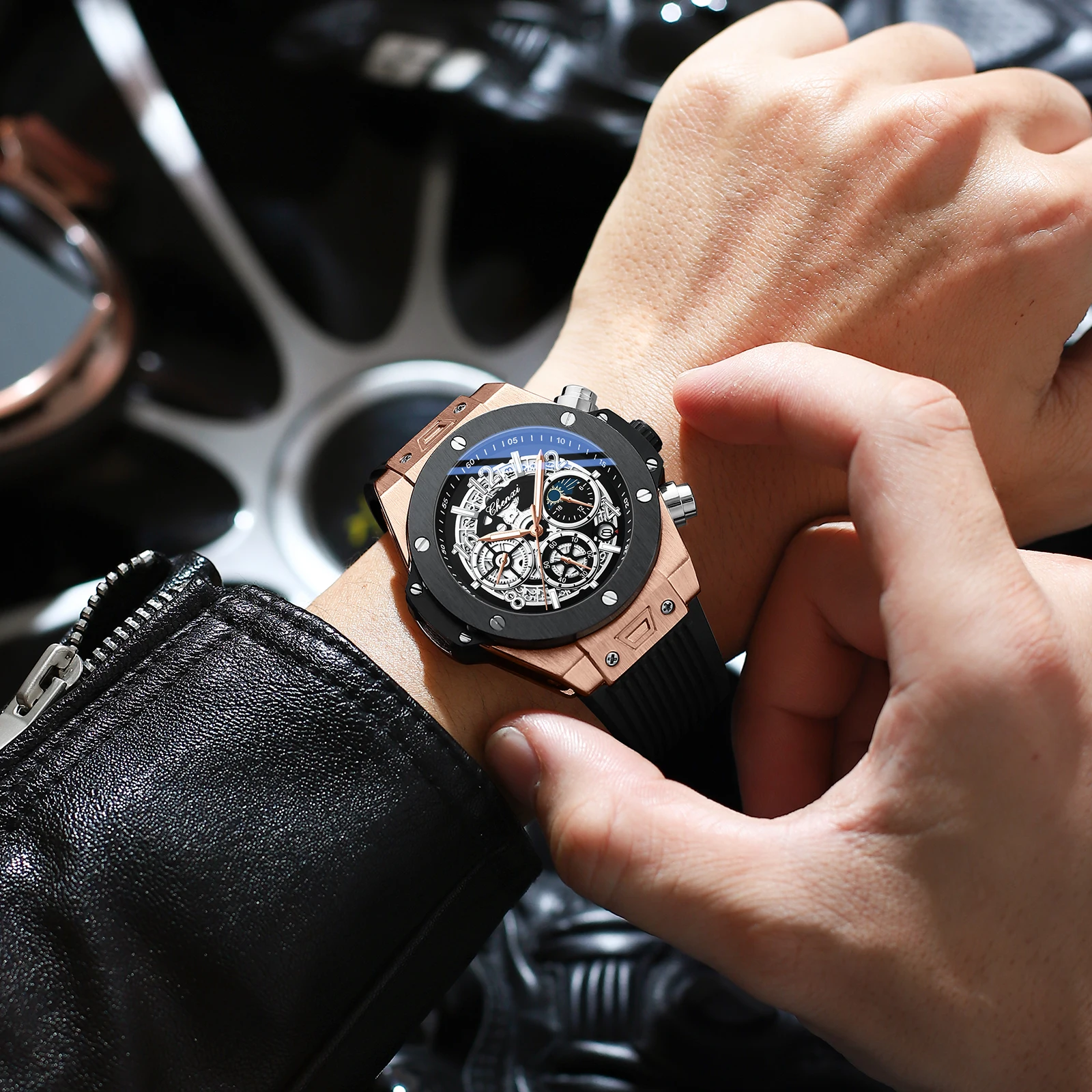 CHENXI 999, мужские кварцевые часы, модные многофункциональные черные крутые наручные часы с ночным светом и фазой Луны