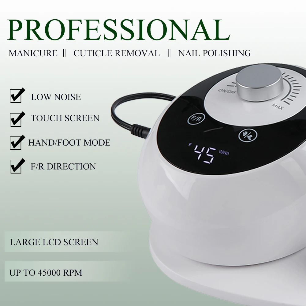 

45000RPM Professional Nail Drill Machine Sander Gel Cuticle Remove Manicure Salon Electric Nail File Machine with Foot Pedal