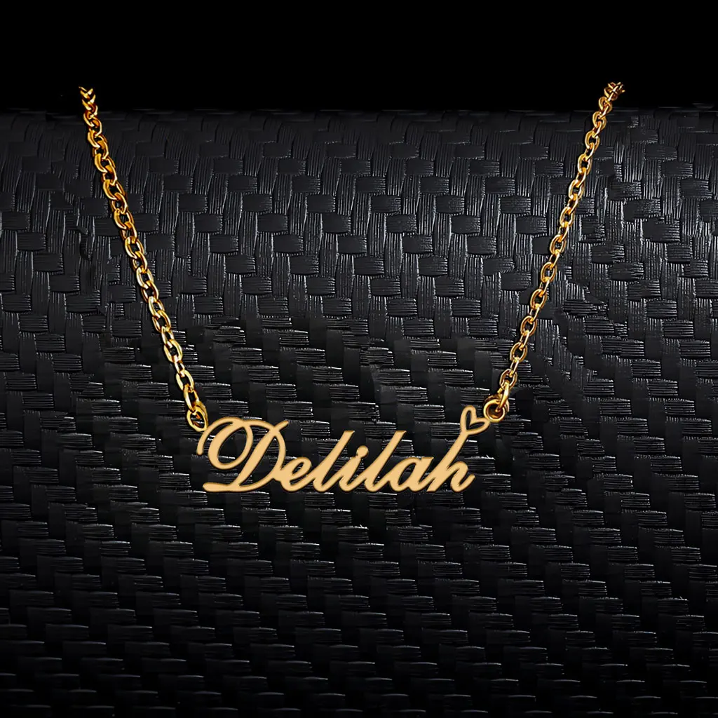 

Delilah Cursive Letter Name Necklace Gold Plated Stainless Steel with Heart Detail Women's Jewelry Gift for Mother's Day