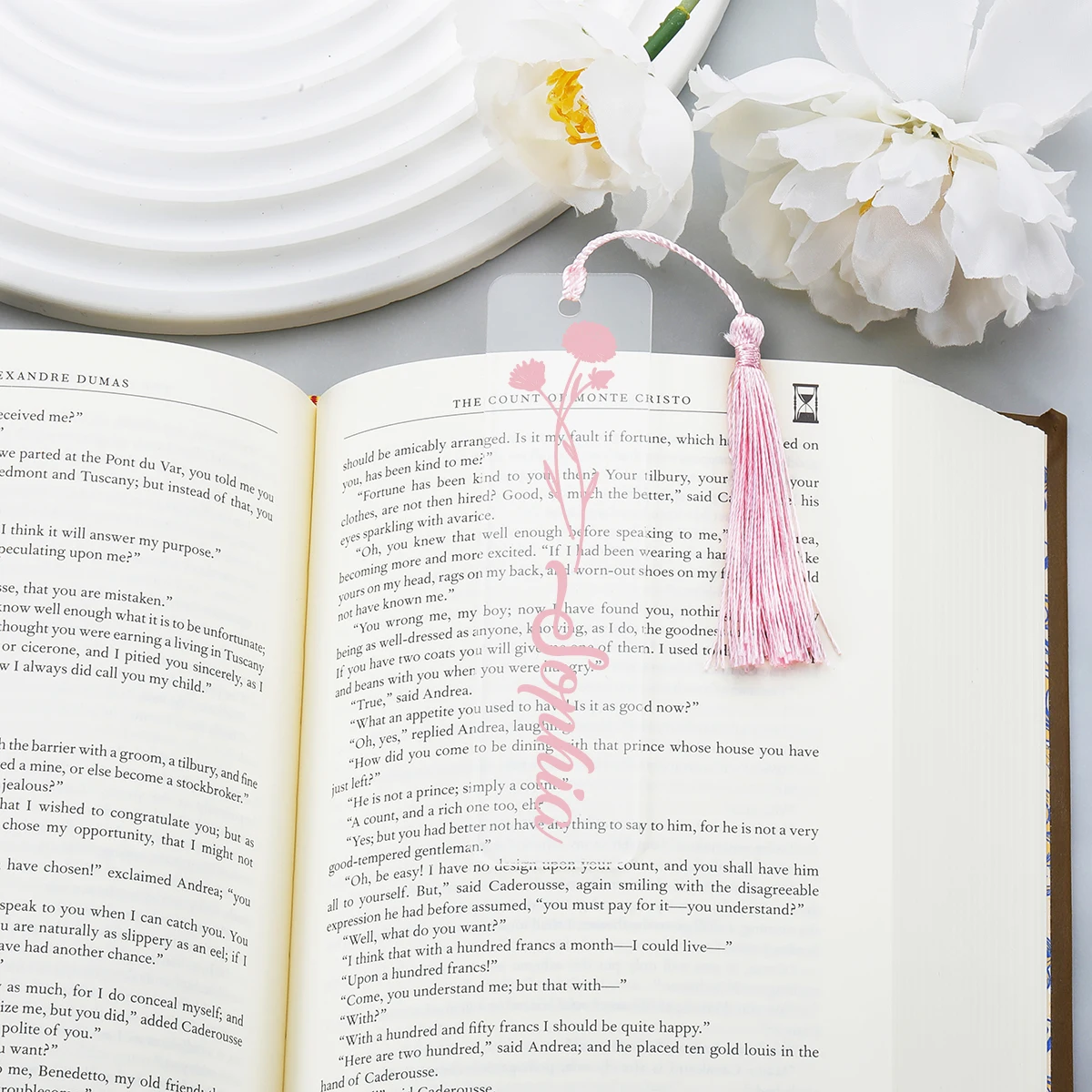 Custom Birth Flower Bookmark Personalized Name Acrylic Colorful Book Mark Gifts Birthday Gift for Women Book Lovers with Tassel