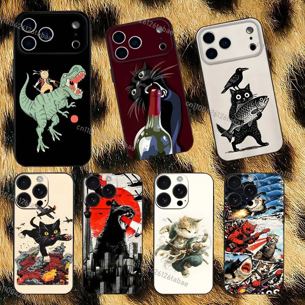 

Funny cute Japanese Ukiyo-e cat For iPhone 12,16,13,14,15,17,11,Pro,Max,Plus,E,Air,Mini Soft to Skin-friendly Black phone case
