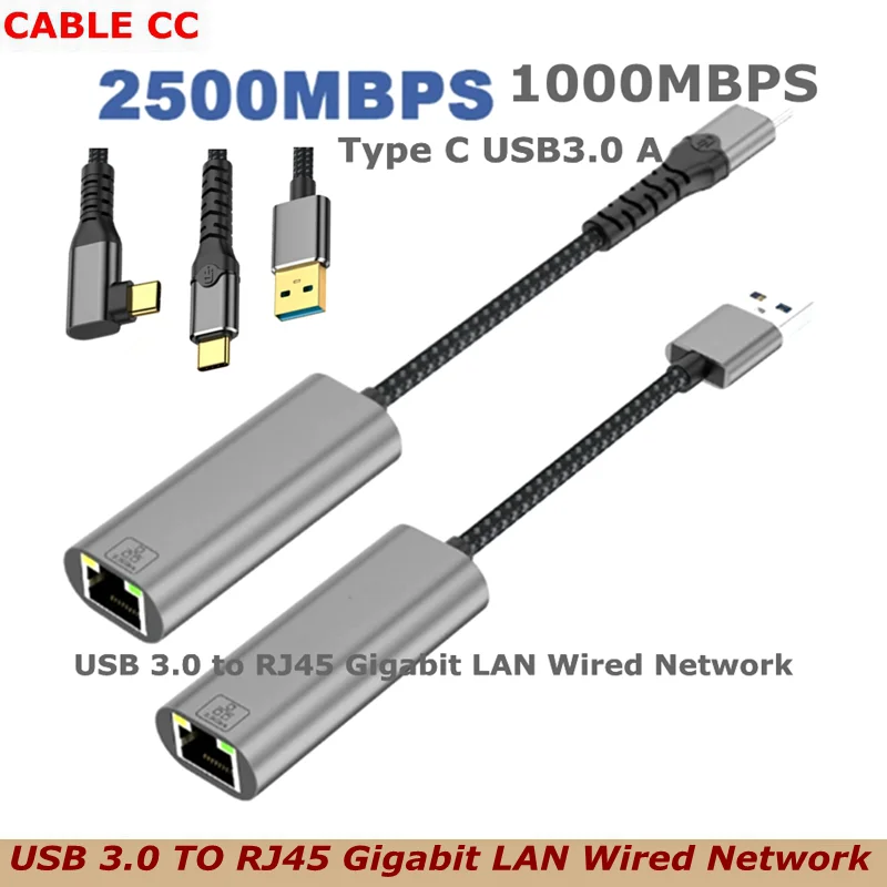 

2-в-1 USB C 2,5 Гбит/с и 1000 Мбит/с, Ethernet-адаптер Type-C к RJ45 с портом USB-A 3.0, гигабитный проводной Интернет для MacBook Pro