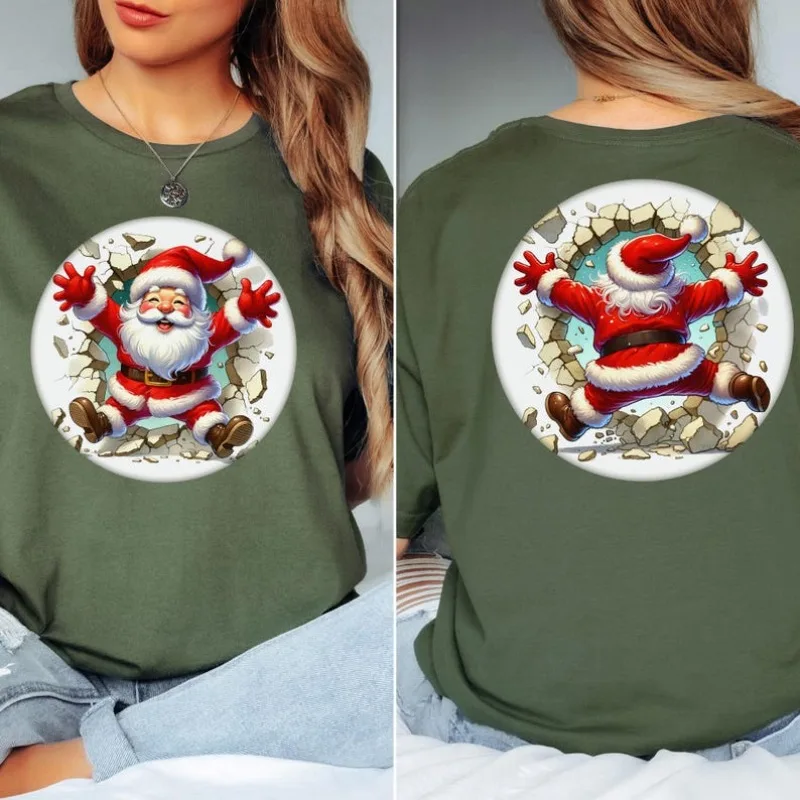 Santa Crash Weihnachts-Kapuzenpullover, lustiges Grafik-T-Shirt mit Aufdruck vorne und hinten, weich, bequem, Herbst-Winter-Baumwoll-T-Shirts für Damen