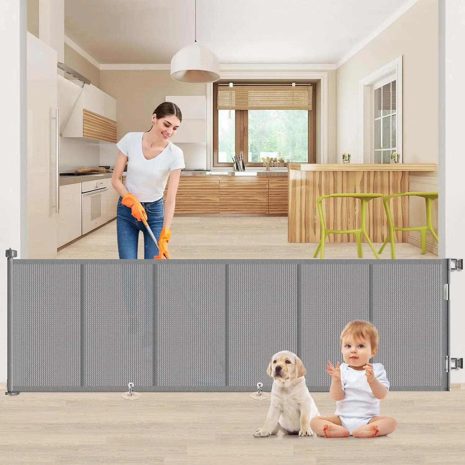 

Extra Wide Retractable Baby & Pet Safety Gate, Adjustable up to 120 Inches for Stairs and Doorways, Gray
