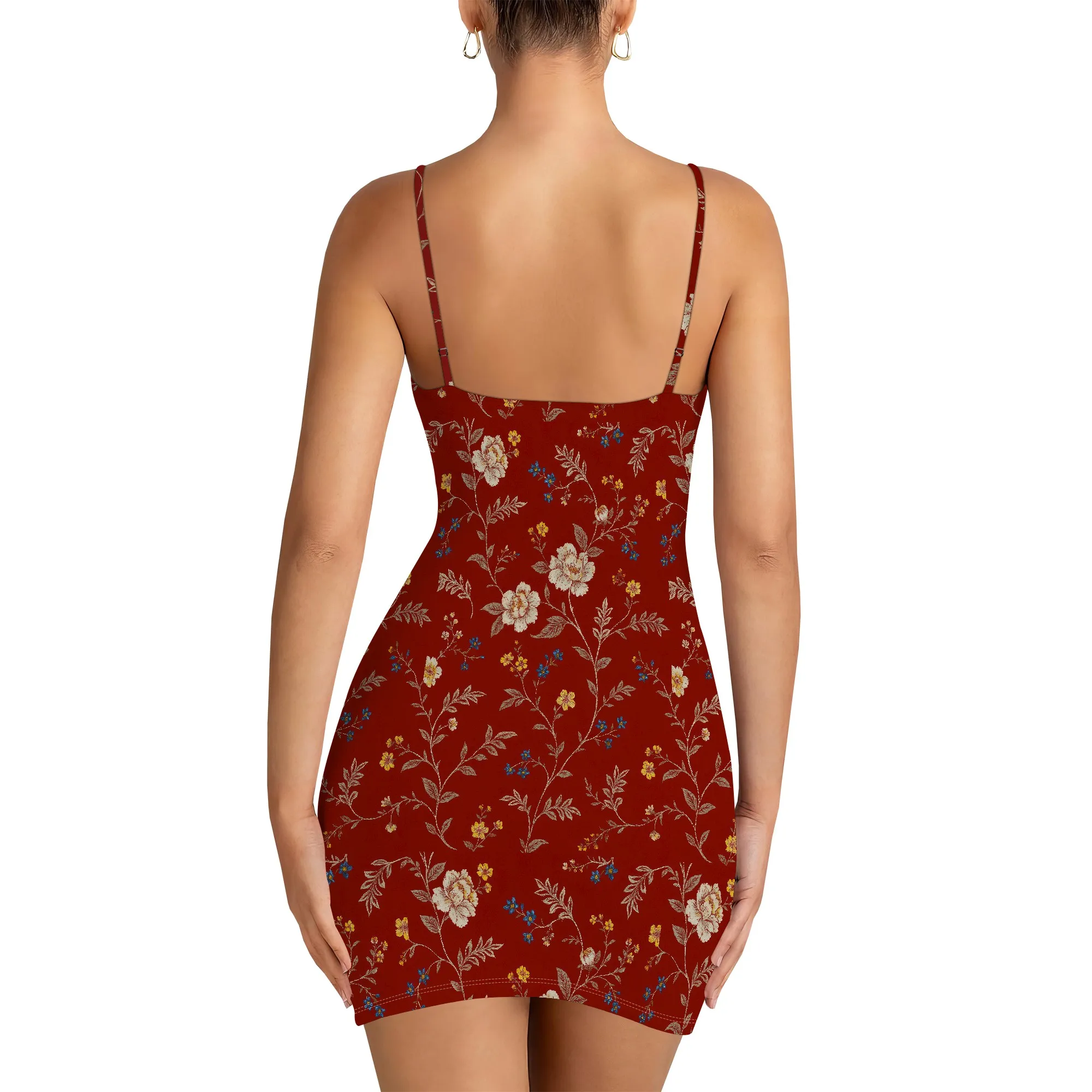 ผู้หญิง Ditsy ดอกไม้ Ruched Cami ชุดมินิเอวสูงสปาเก็ตตี้ชุดดินสอ