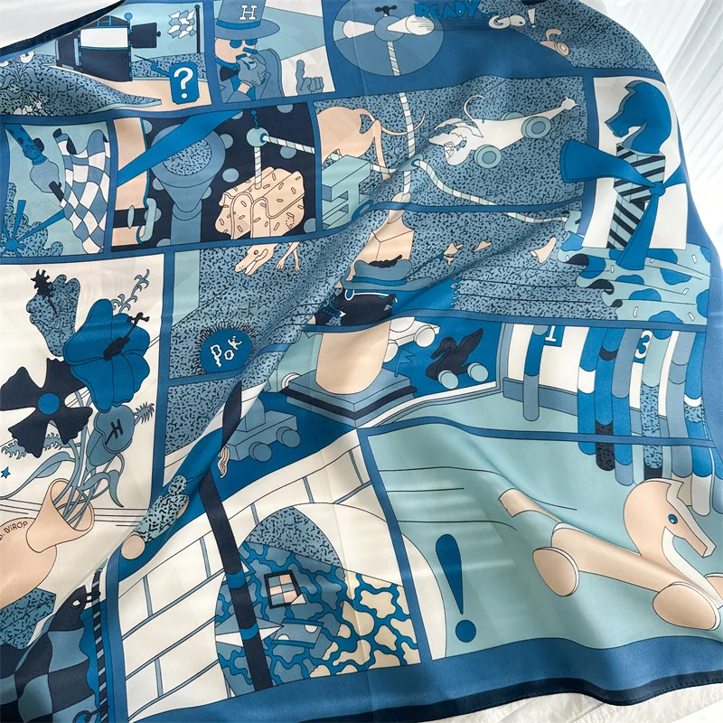 

Синий шелковый шарф с лошадью 65 см, женские весенние квадратные банданы, шарфы для волос, аксессуары, женский платок Femme 65 см * 65 см