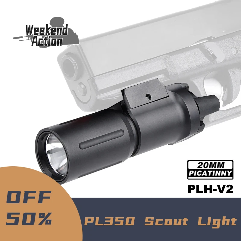 WADSN PLHV2 PL350 Tactical Flashlight Airsoft Pistol White LED 1000 Lumens Scout Light For 20mm Rail Hunting Weapon Accessories