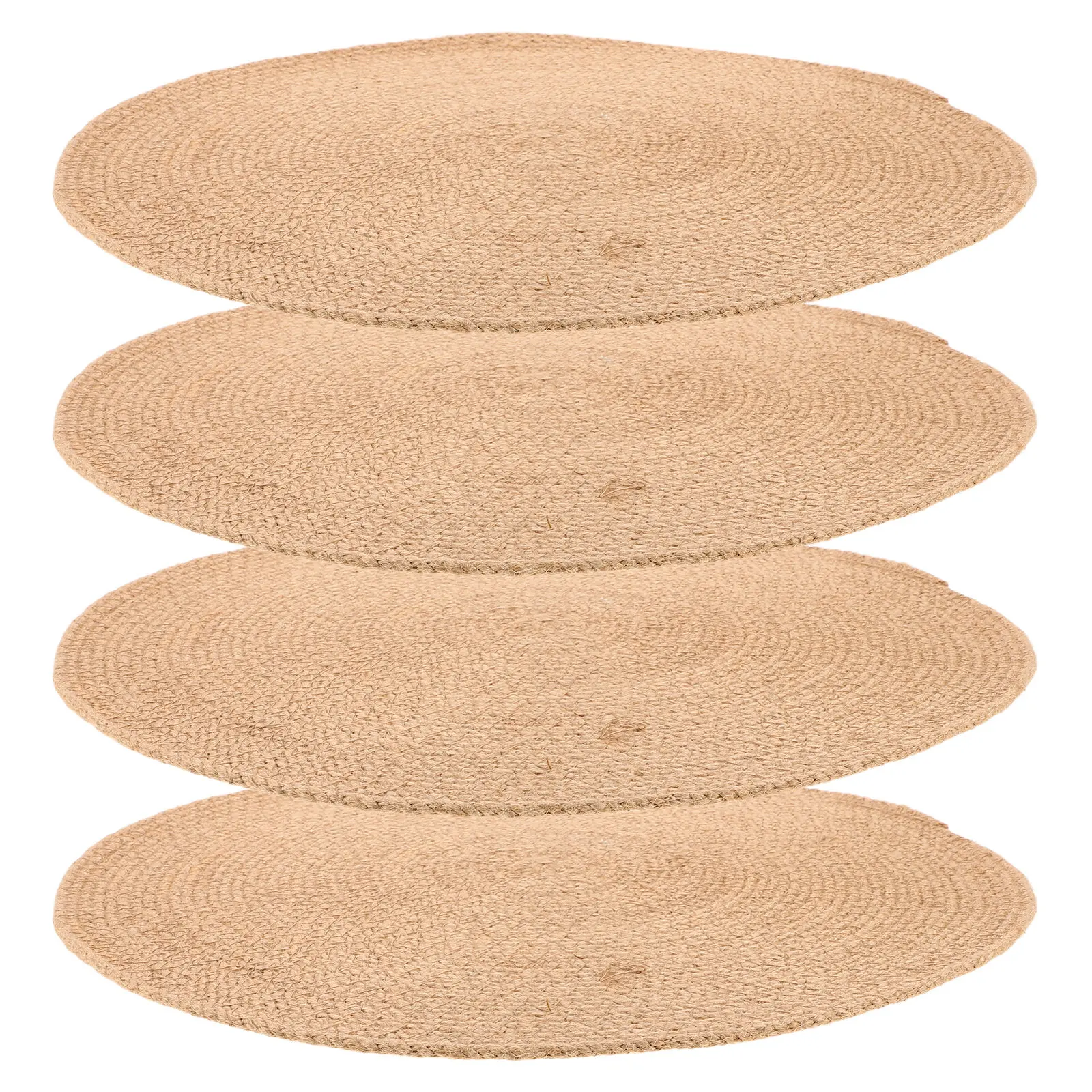4Pcs Round Jute Placemats Brown Natural Woven Rustic Boho Farmhouse Dining Table Mats Non Slip Protective Hot Pads Table Decor