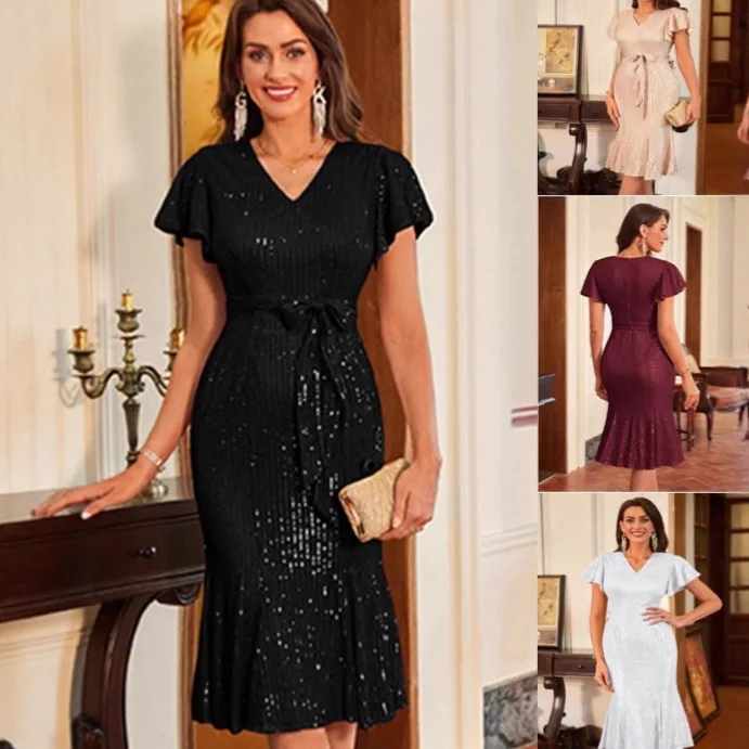 Vestido con cuentas y espalda descubierta para mujer, minifalda picante con lentejuelas y marco, superventas de verano 2025,
