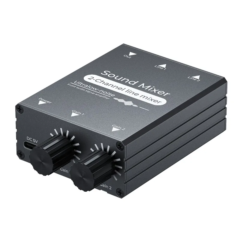 2Ch 3.5mm Audio Mixer 2 in 1 Out Stereo Sound Synthesizer Volume Adjust Mini Audio Device for Live Streaming Phone PC