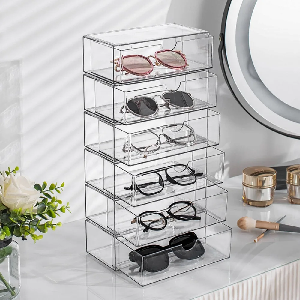 Sunglass Organizer Drawer Transparent Sunglass Drawer Organizer Dustproof Desktop Storage Multifunctional Stackable Organizing