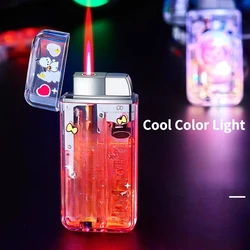 New LED Color Light Transparent Windproof Red Flame Lighter Cartoon Pattern Inflatable Lighter Smoking Accessories Men's Gifts