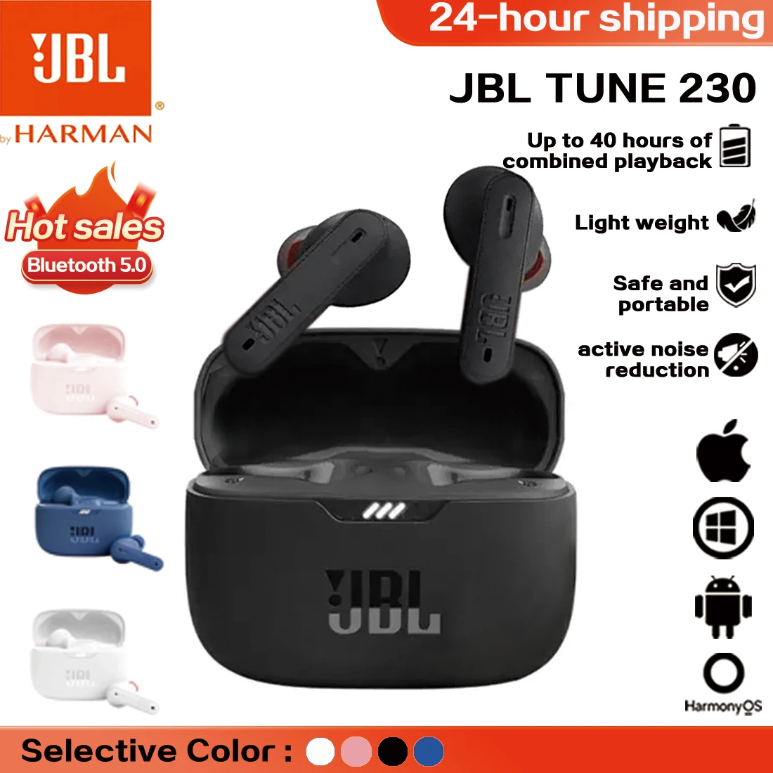 Oryginalny JBL Tune 230nc TWS bezprzewodowy zestaw słuchawkowy Bluetooth bas radiowy wodoodporny słuchawka sportowa z słuchawki z mikrofonem T230nc