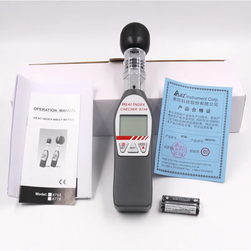 AZ8778 Portátil Wet Bulb Globo Temperatura WBGT Heat Stress Monitor com 75 mm Preto Bal