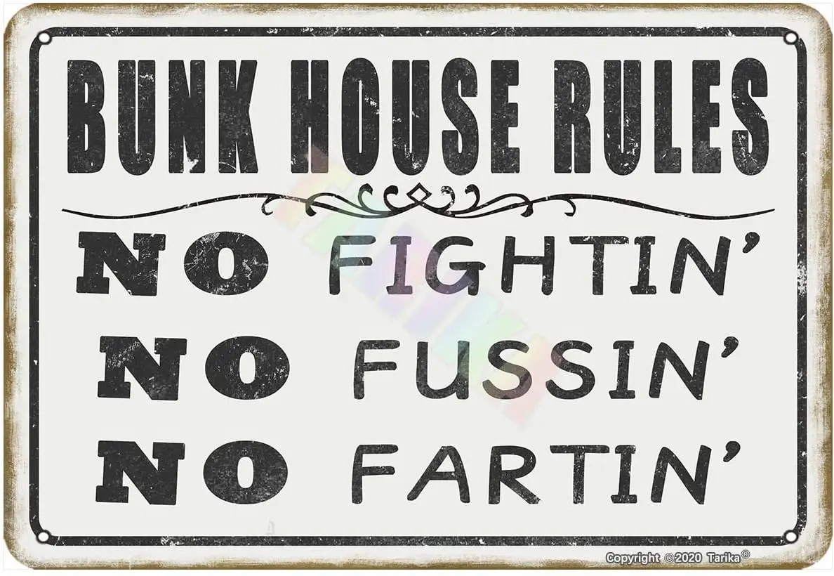 Bunk House Rules Metal Sign Vintage Home Decor 3 No Tin Poster Club Room Farm Wall Decoration Plaque 12x18 Inches