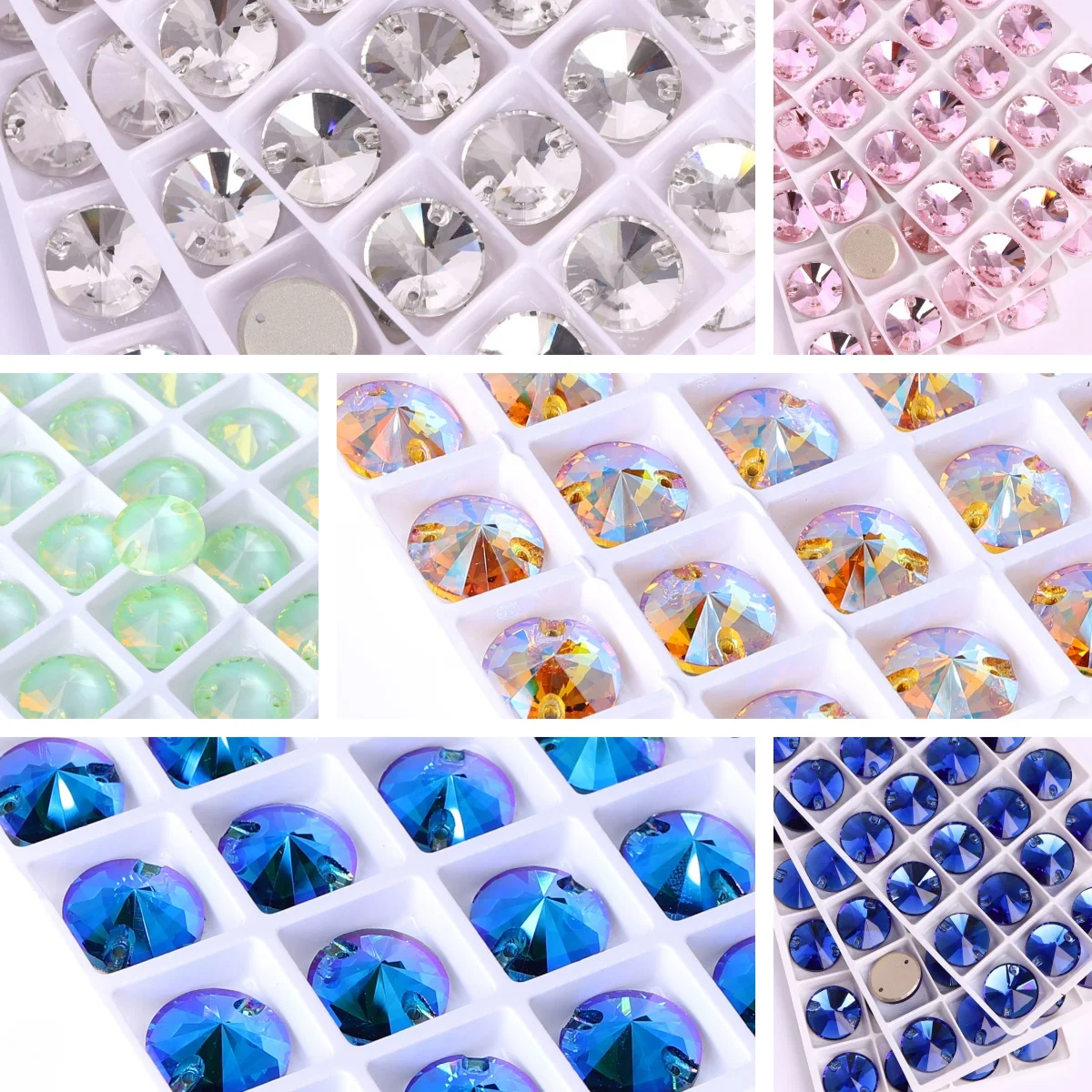 

All Sizes Round Sharp Tip Sewing Rhinestones High Quality Glass Crystal New Colors Diamond For Artefact Wedding Dress Decoration