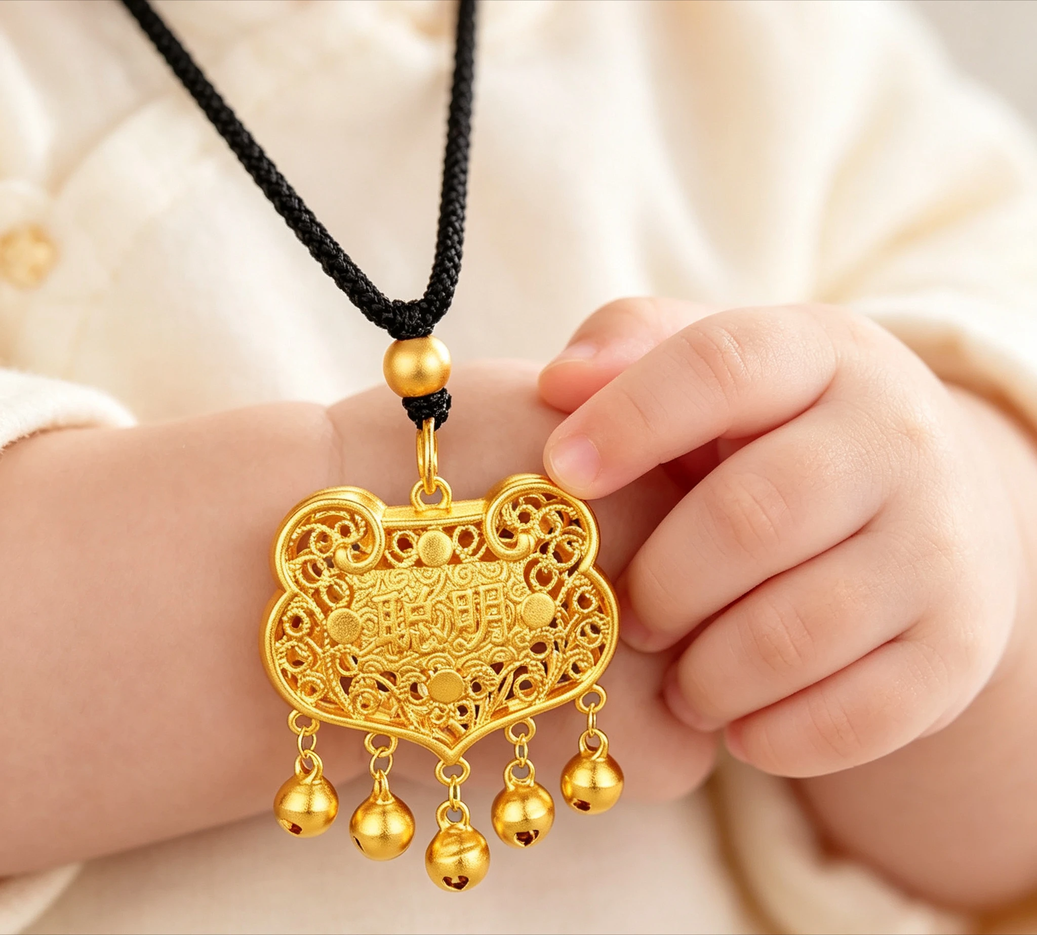 9999  3D hard gold baby lock necklace childrens lucky real gold small lock bag birthday gift