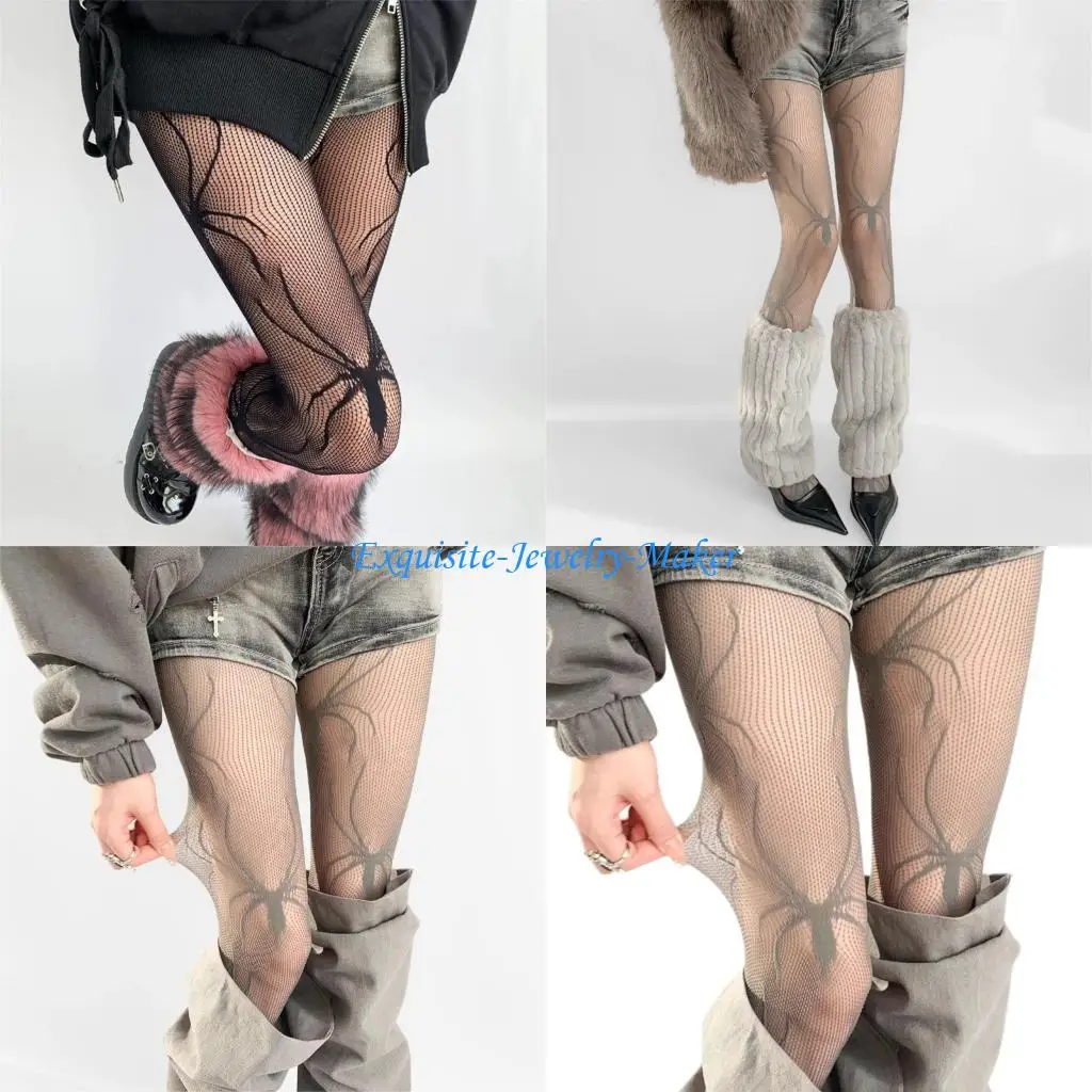 

24TF Gothic Punk Spiderweb Tights for Women Hollowout Mesh Leggings Pantyhose