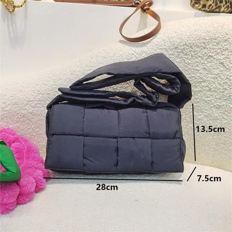 Casual Woven Down Women\'s Crossbody Bags High-end Solid Color Nylon Pillow Shoulder Bags Fashion Cotton Filling Female Handbags