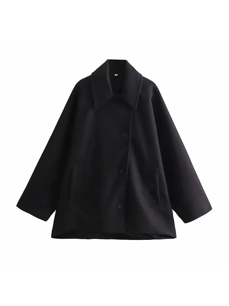 2025 Autumn Winter Women's New Collection Collar Long Sleeve Single breasted Solid Color Loose Jacket Top