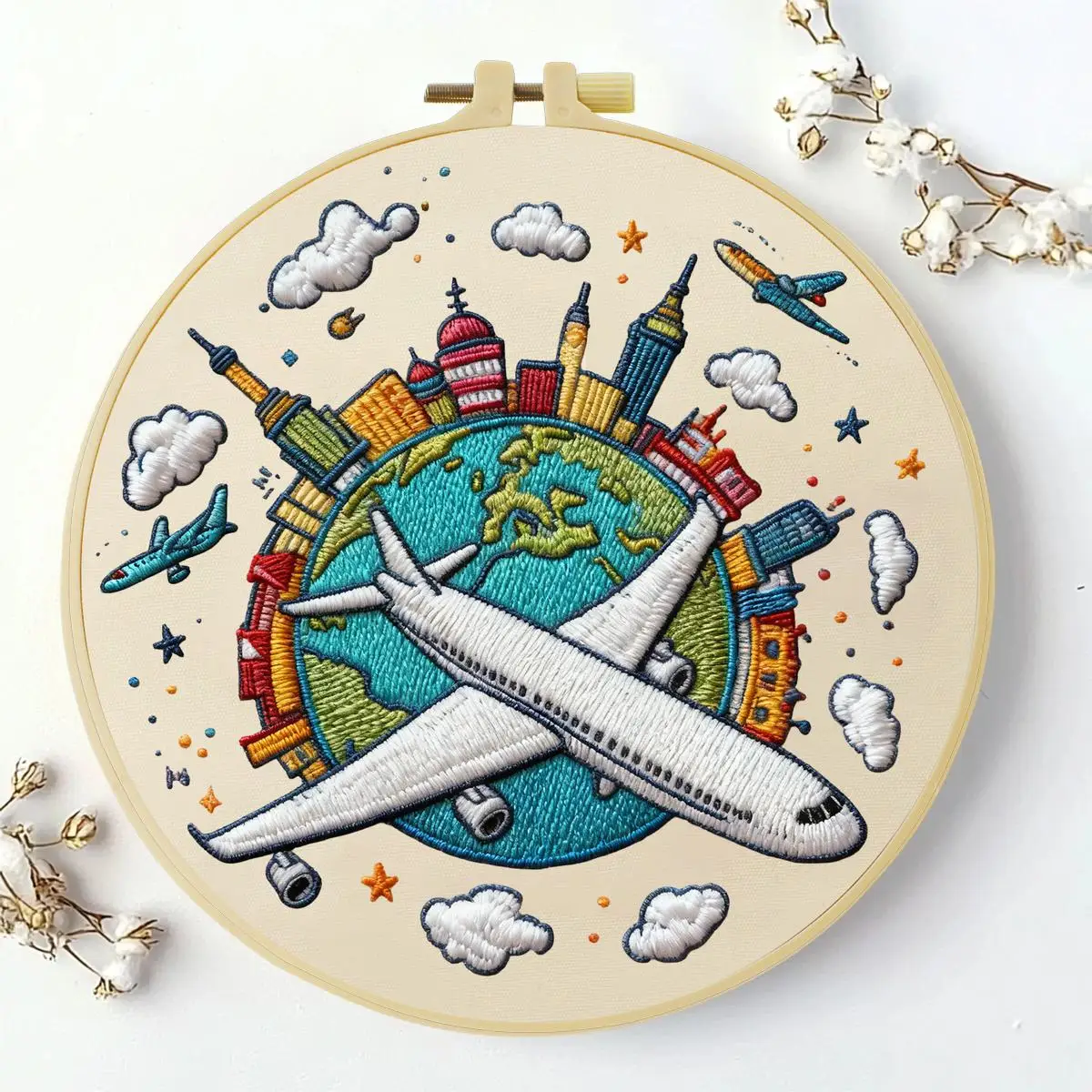 1 Stück 20X20CM/15X15CM 7,87/6,3 Zoll Reise um die Welt Stickerei Starter-Kit DIY-Kit DIY-Stickerei-Set Handarbeiten – Detail 1