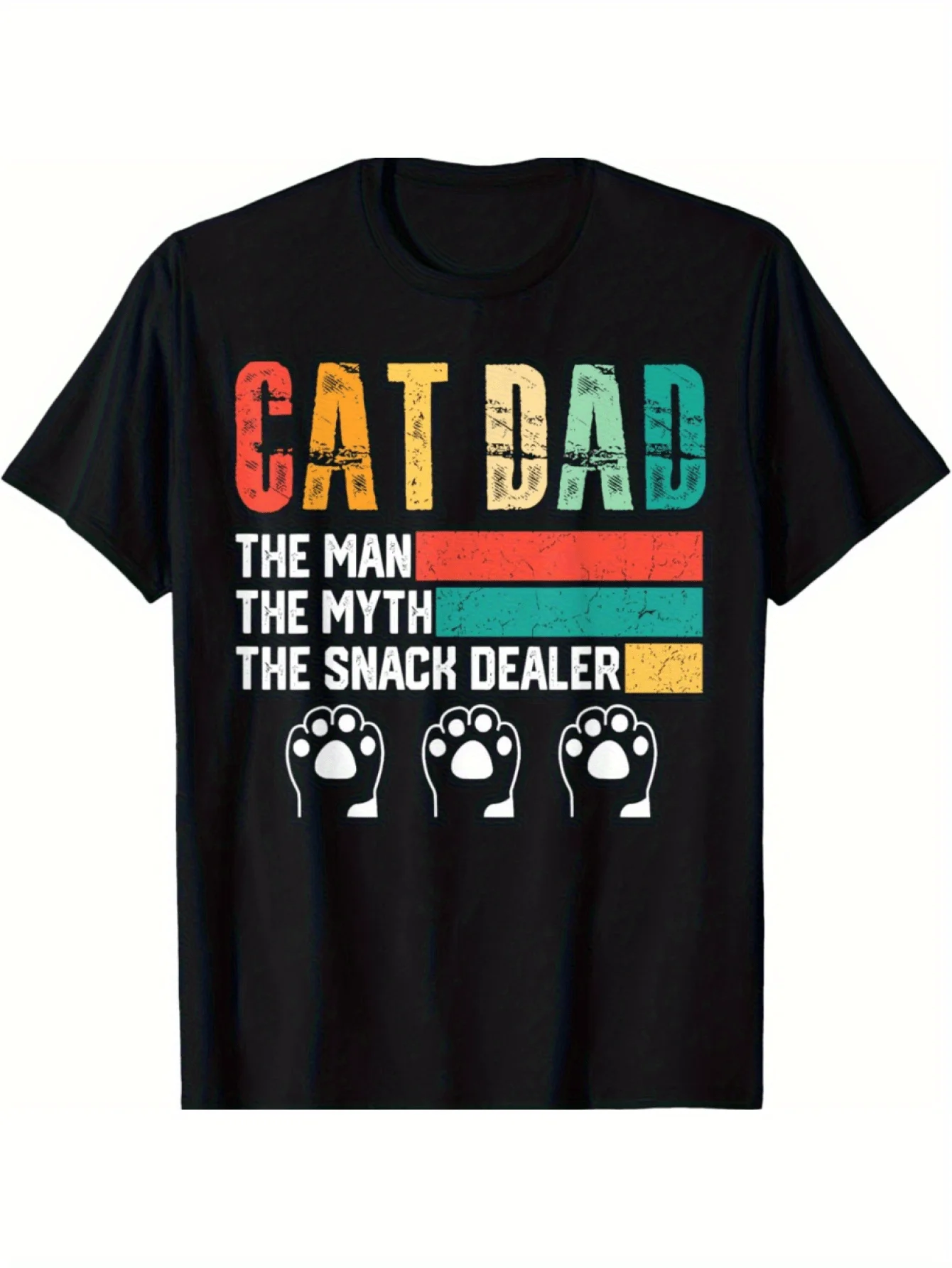 1pc Vintage Cat Dad Men's T-Shirt - 100% Cotton Crew Neck Tee with Slight Stretch, Regular Fit Casual Sports Style Top for Cat