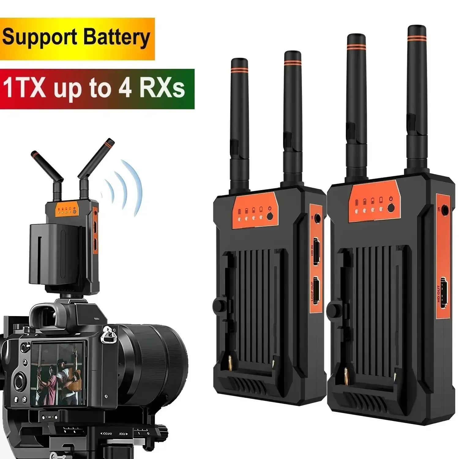 200m Wireless Transmission HDMI Extender Support Battery Video Transmitter and Receiver for Church Wedding Camera Live Streaming