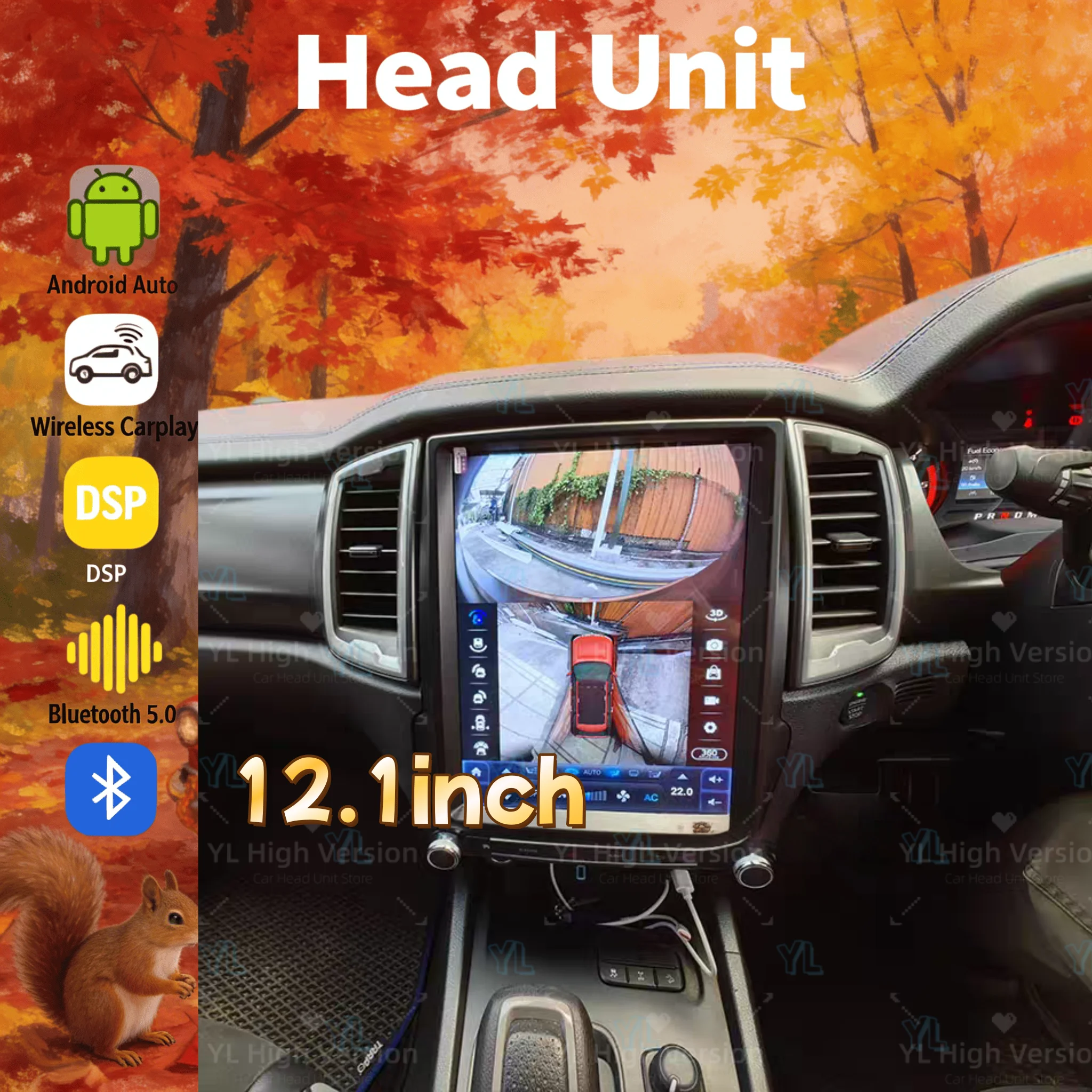Android 14 Touch Screen For Ford Ranger Everest 2016- 2021 12.1 inch Car Radio Wireless CarPlay Multimedia Head Unit Bluetooth