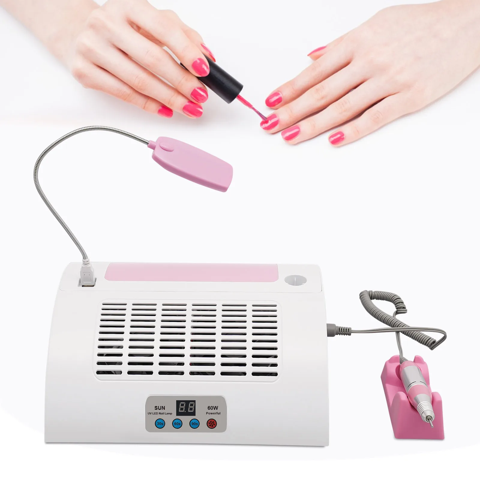 Lámpara de manicura 5 en 1, colector de polvo para uñas con taladro para uñas, reposamanos y lámpara de escritorio LED para esmalte de Gel para salón de uñas y uso doméstico