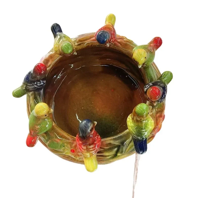 Ceramic Handicrafts Kiln-changed Glaze Storage Tank Pen Holder Dry Flower Pot, Eight Magpies and Frogs Decorative Figurine