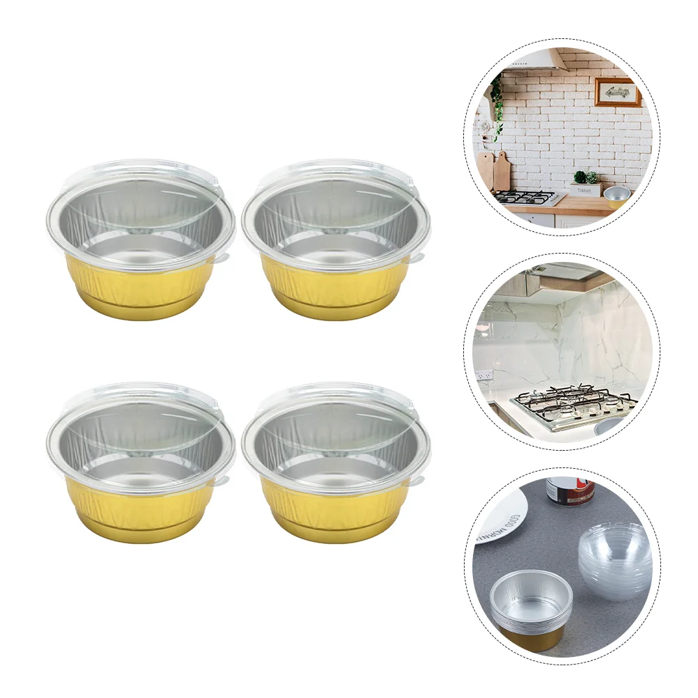 10 Pcs Packing Box Take-out Bowl Foil Container with Lid Aluminum Cups Golden Takeaways