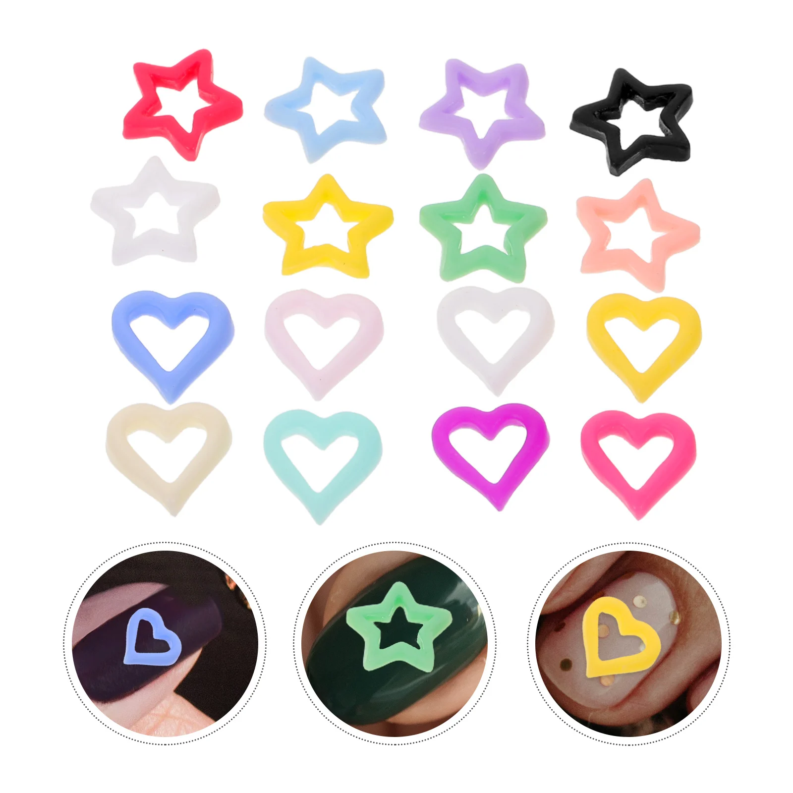 

150Pcs Resin Heart Star Nail Charms Colorful 3D Nail Decorations DIY Manicure Jewelry Supplies Heart Manicure Decorations
