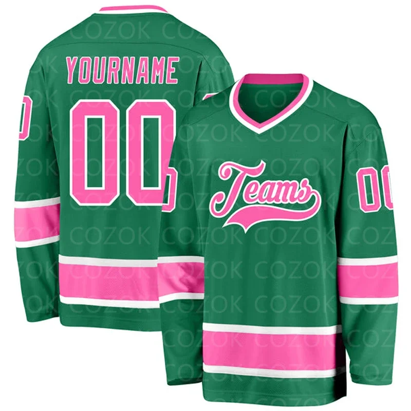 

Custom Green Pink Hockey 3D Print You Name Number Men Women Ice Hockey Jersey Competition Training Jerseys