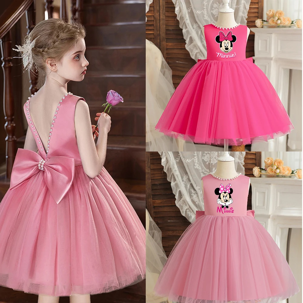 

Mickey Minnie Girls Ceremony Dress for 3-8Yrs Kids Princess Party Luxury Dress Sleevesless Bow Flower Girl Dresses for Wedding