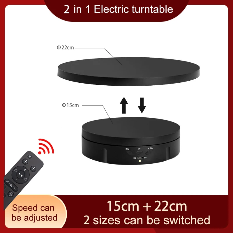 2 In 1 Remote Rotating Display Stand with Large 8.66 Inch Replacement Cover for Rotating Platform Photography Turntable