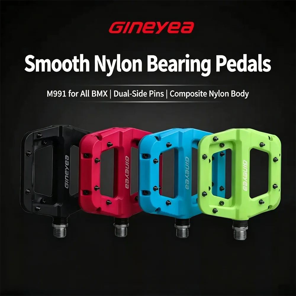 M991 Nylon Bicycle Pedals Sealed Ball Bearing DU Bushing Anti Slip Removable Steel Pins MTB Downhill BMX Road Bike Flat Platform