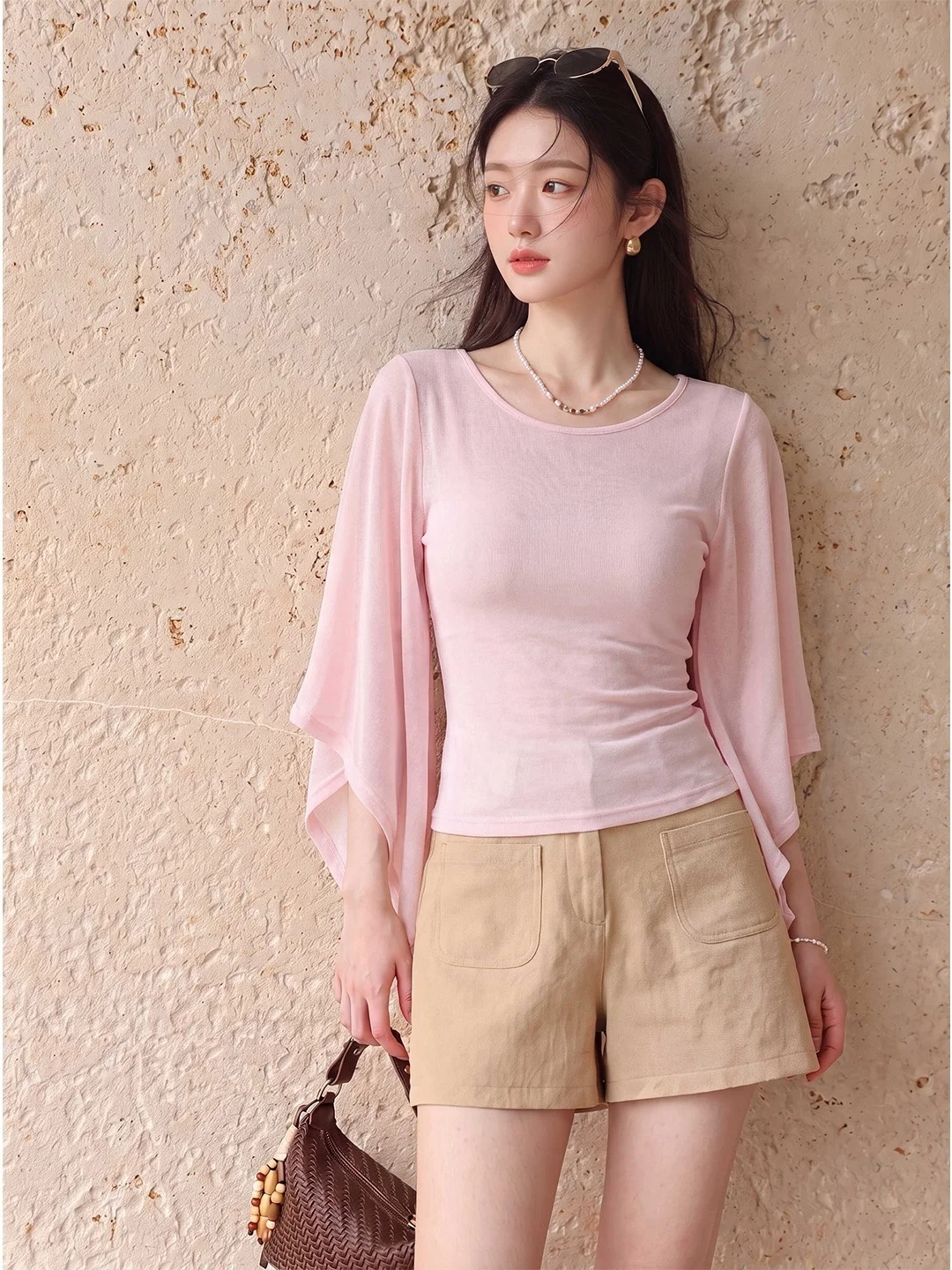 Slimming Effect Summer New Style round Neck Casual Loose Fit Skin-friendly T-shirt Korean Version Long Sleeve Women's Top