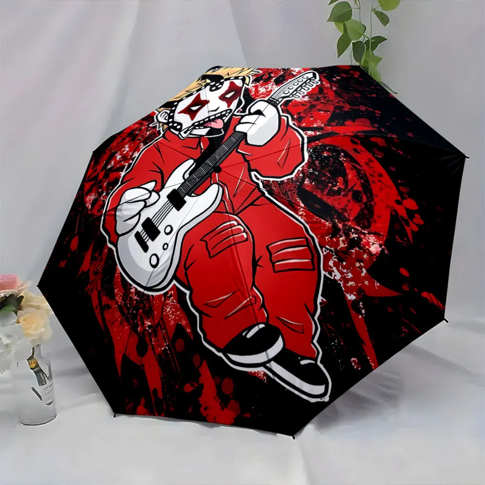 1PC Rock-Inspired Guitar Player Design Umbrella Print 8 Iron Ribs Folding Umbrella Auto-Open Fashion Sunshade