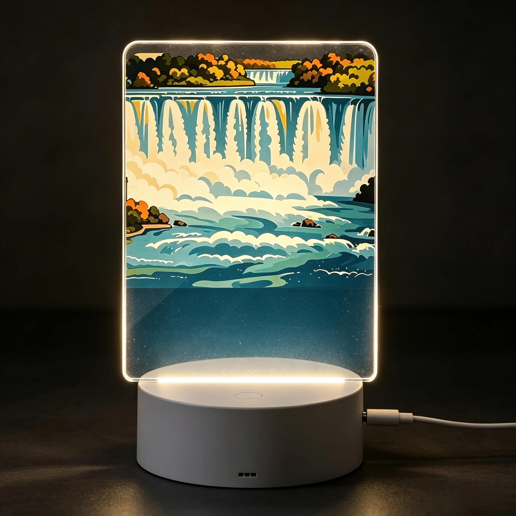 Night LED Light Lamp Base Niagara Fall Print Nightlight with Control USB Cable Acrylic Night Light in Warm White Nature 3 Modes Night Lamp for Hallway Bedroom Stairway