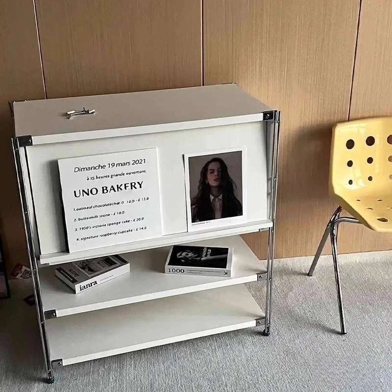 White Cabinet Magazine Cabinet Stainless Steel Living Room Storage Sweeping Robot