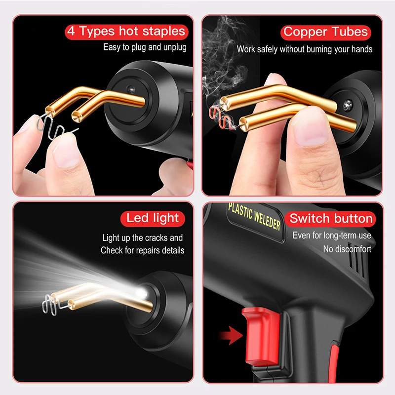 Upgraded 2 in 1 Plastic Welding Gun Kit Hot Stapler Plastic Repair 6/4 Types Staples for Car Bumper Repair 200W Welder Machine